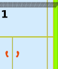 Animation of the steps used to reach the front right corner of the badminton court in singles.