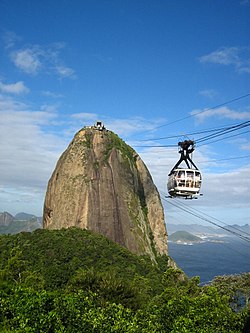   Sugarloaf Mountain (Pão de Açúcar) with Bondinho cablecar (pt: Teleférico)