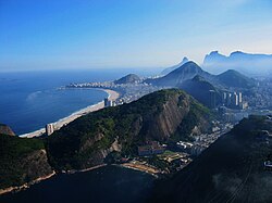 A view from Sugarloaf mountain, in the direction of Copacabana and Ipanema