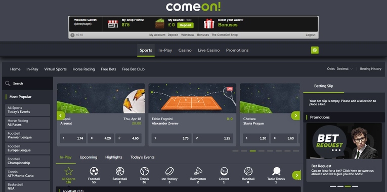 ComeOn Homepage