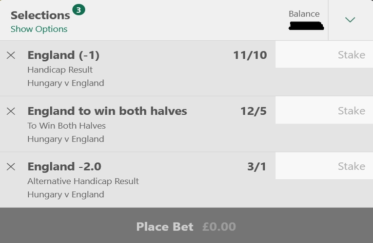 England Wins Both Halves Handicap