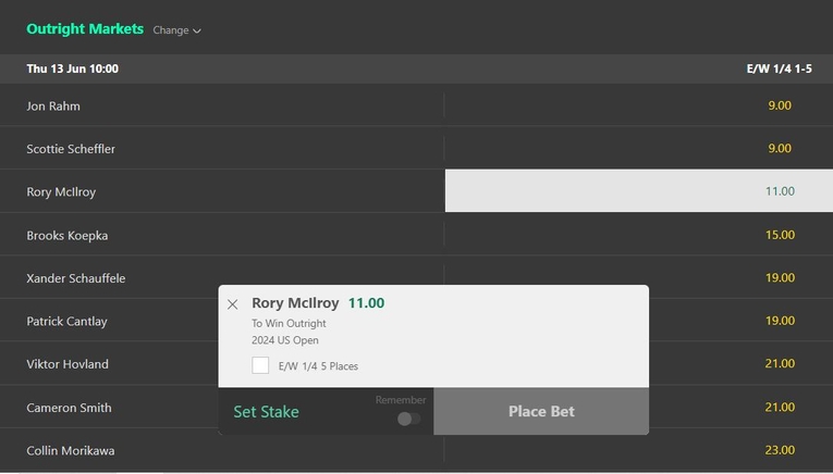 Golf Betting Outright