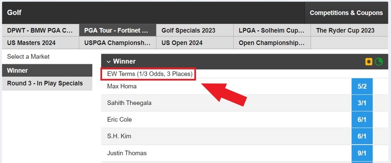 Number of Places Each Way Golf Betting
