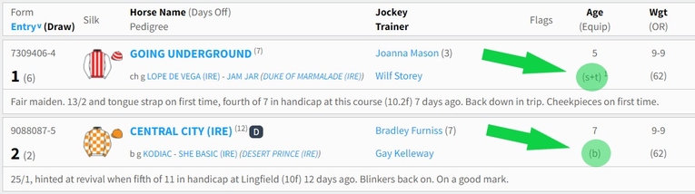 Racecard Headgear Information