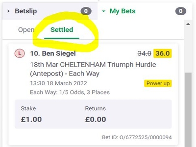 Settled Bets on Betslip