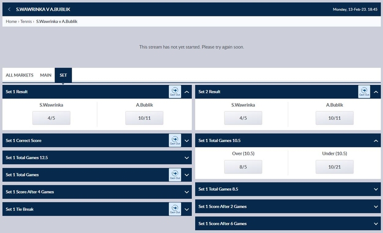 Tennis Betting Set Tab