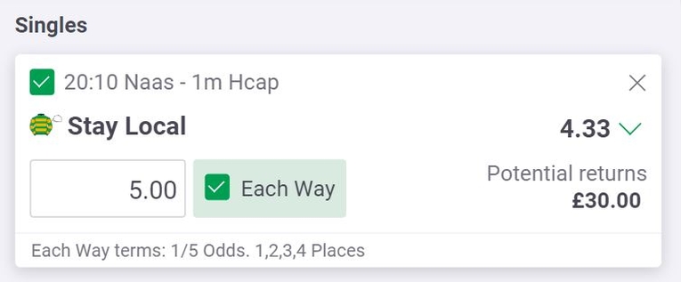 Win and Each Way Betslip