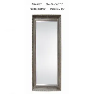 W6045-87 Modern Silver Glass Rectangular Wall Mirror with Gold Metal Frame
