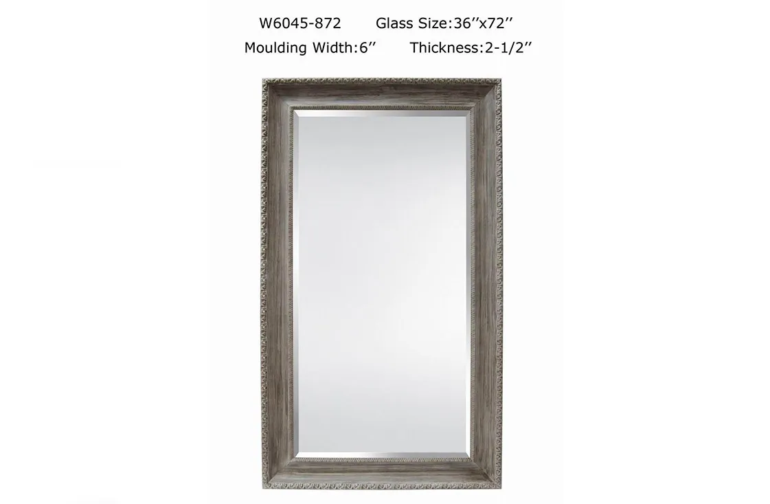 W6045-87 Modern Silver Glass Rectangular Wall Mirror with Gold Metal Frame