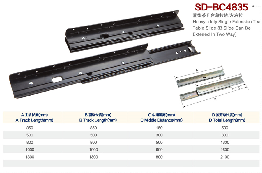 Heavy-duty Single Extension TeaTable Slide